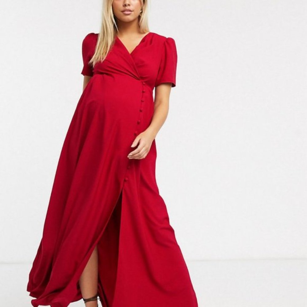 NWT ASOS Maternity Button Through Maxi Tea Dress Size 6 Red